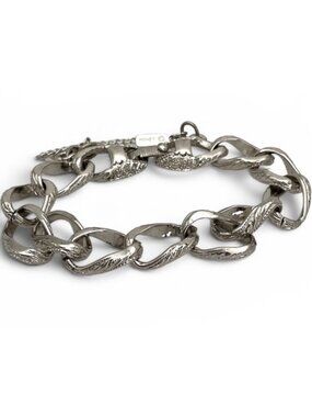 VTG Monet Silver Tone Curb Link Bracelet Charm - Safety Chain Clasp Textured Cha